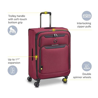 DELSEY PARIS Sky Max 3.0, 24 Inch Checked-Medium Luggage, Burgundy | Checked-In Suitcase, Softside, Lightweight Durable Construction, Double Spinner Wheels, Soft Touch Carry handle - color: Burgundy, size: Checked-Medium, 24 Inch