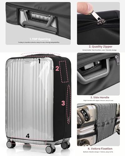 No Disassembly Suitcase Covers for Luggage - Clear PVC Luggage Cover, Transparent Suitcase Protector Cover Fit 19-30 Inch - size: M