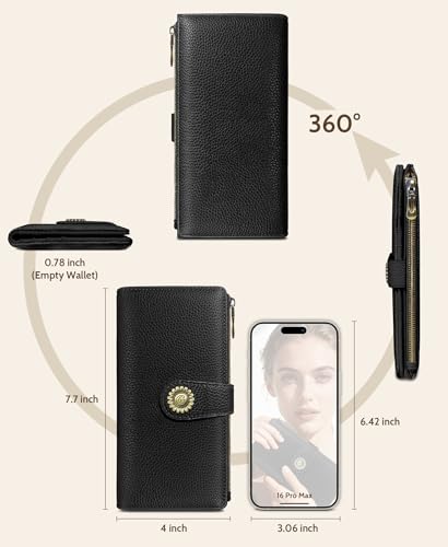 GIANCOMICS Black Womens Wallet RFID Blocking Long Credit Card Holder Bifold - color: A Solid Black
