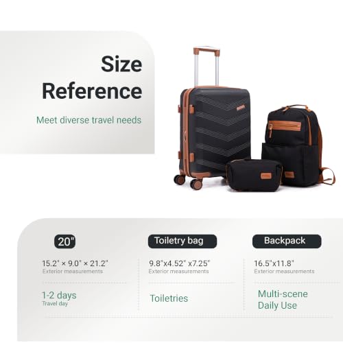 CONCEPTEN Expandable carry on Luggage 3 Piece Suitcases with Spinner Wheels - color: Black, size: 3 Piece