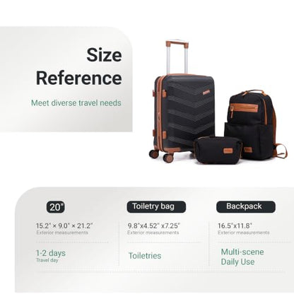 CONCEPTEN Expandable carry on Luggage 3 Piece Suitcases with Spinner Wheels - color: Black, size: 3 Piece