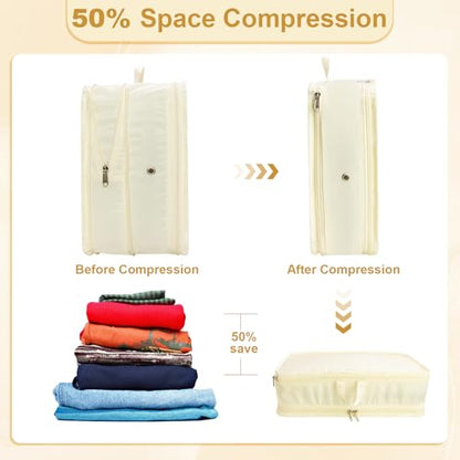 Packing Cubes for Travel Packing Organizers Compression Travel Cubes, Beige - color: Beige