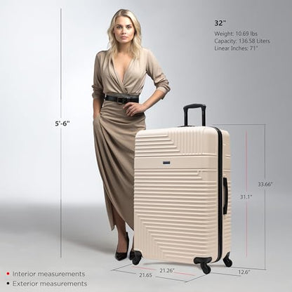 InUSA RESILIENCE Luggage with Spinner Wheels | Durable Lightweight Hardside Suitcase, Travel Bag with Handle and Trolley, 32-Inch Extra-Large Checked Luggage | Sand - color: Sand, size: 32 Inch
