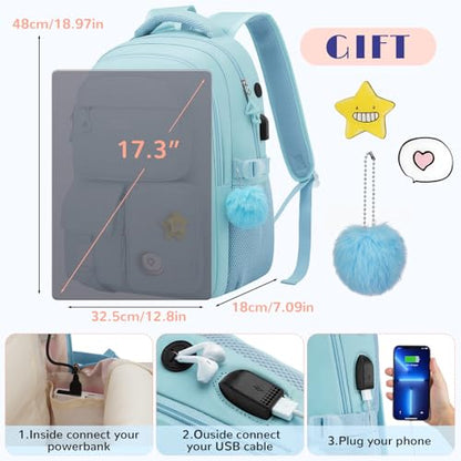 17.3 Inch School Backpack Women,College Bookbag for Teen Girls High School Mochila Escolares Niñas Mochilas Mujeres - color: Blue, size: 17,3 inch