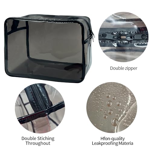Clear Toiletry Bag, PVC Makeup Bag for Women, Spacious Clear Cosmetic & Toiletry Pouch，Large Transparent Makeup Pouch for Travel (Black) - color: Black