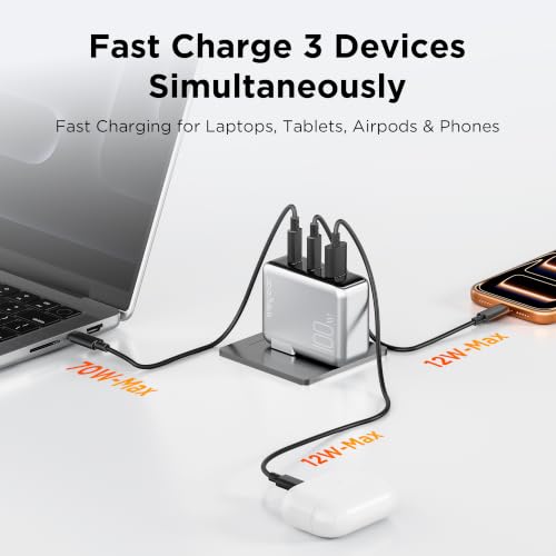 wegear 100W GaN USB C Charger Block, 3-Port Slim Foldable Wall Charger - color: Silver