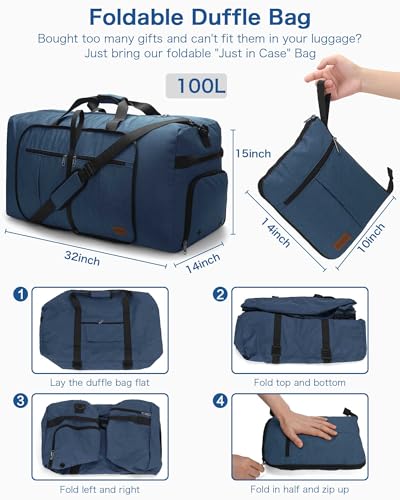 100L Extra Large Foldable Duffle Bag for Travel with Shoe Compartment - color: Dark Blue, size: 100L