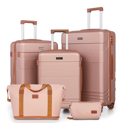 Cobens Luggage Sets 5 Piece with Spinner Wheels, 20/24/28inch - color: RoseGold
