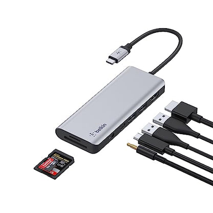 Belkin USB-C Hub, 7-in-1 MultiPort Docking Station for MacBook & Windows - 85W USB-C Power Delivery 3.0, 4K HDMI 1.4, 2x USB-A 3.0, SD 3.0, Micro SD 3.0, & 3.5mm Audio Jack - style: 7-in-1 USB-C Hub