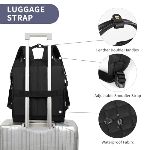 EMPSIGN 17 Inch Laptop Backpack for Women with Giant Tumbler Holder, Black - color: Quilted Black