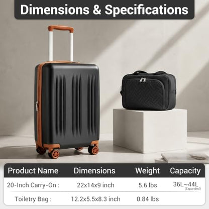 Kono Carry On Luggage Sets 2 Piece, 20 Inch Expandable Hardshell Suitcase - color: Black&Brown, size: 2 Piece Set (20")