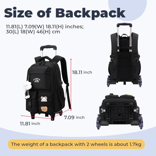 Girls Rolling Backpack for School Elementary, Kids Rolling School Bag with Wheels, Wheeled Backpack Bookbag on 2 Wheels for Girls, Red - color: 2 Wheels Red