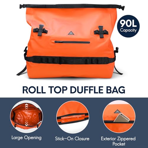 Haimont IPX7 Waterproof Roll-Top Dry Duffel Backpack Bag - color: Orange, size: 90L