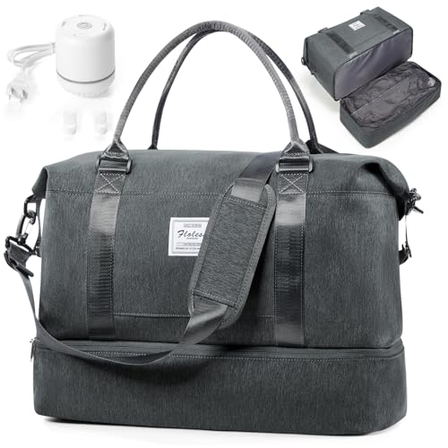 Weekender Bags for Women,Vacuum Overnight Travel Duffel Bag - color: A-Black Grey without Toiletry Bag, size: Large