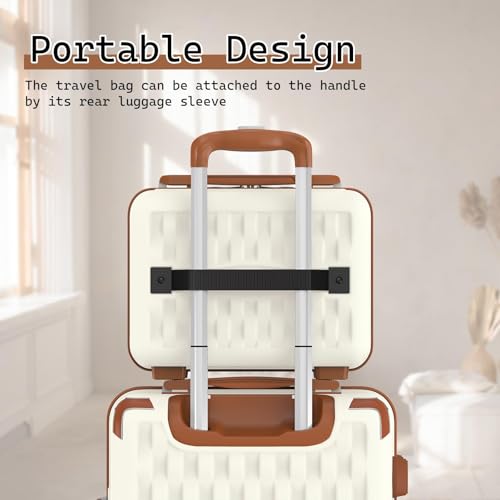 Melalenia Luggage Set 4 Piece Carry On, Hardside Suitcase with TSA Lock and Spinner Wheels, Carry-On Ailline Approved, Beige Brown - color: Beige Brown, size: 13+20 inch/DB/TB