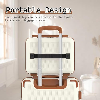 Melalenia Luggage Set 4 Piece Carry On, Hardside Suitcase with TSA Lock and Spinner Wheels, Carry-On Ailline Approved, Beige Brown - color: Beige Brown, size: 13+20 inch/DB/TB