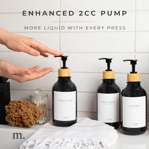 MaisoNovo Refillable Shampoo and Conditioner Bottles| Black Bamboo Set of 3 - color: Black /Bamboo