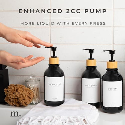 MaisoNovo Refillable Shampoo and Conditioner Bottles| Black Bamboo Set of 3 - color: Black /Bamboo