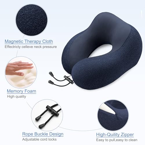 Travel Pillow - Memory Foam Cervical Neck Pillow for Adults, Kids, Children, Convenient & Portable U Shaped Pillows, Airplane Pillow for Home, Office, Camping, Travelling, Sleeping (Blue)