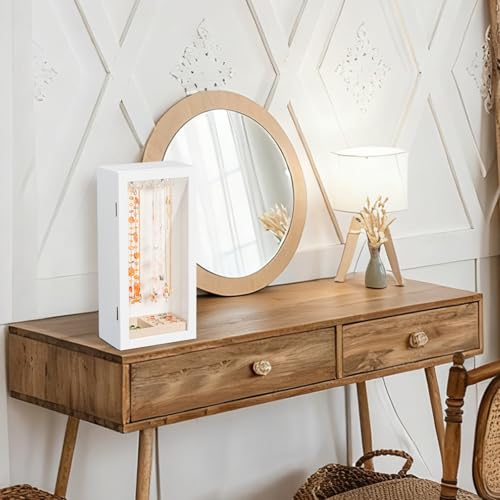Necklace Holder Organizer with Rotating Hooks, Wooden Jewelry Box - color: White