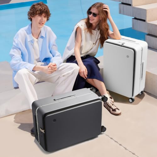 mixi 24 Inch Checked Luggage PC Hard Shell Suitcase Top Opening Aluminum Frame Travel Suitcases with Wheels, Smoke White - color: Smoke White, size: 24 inch