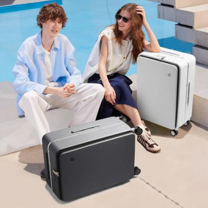 mixi 24 Inch Checked Luggage PC Hard Shell Suitcase Top Opening Aluminum Frame Travel Suitcases with Wheels, Smoke White - color: Smoke White, size: 24 inch