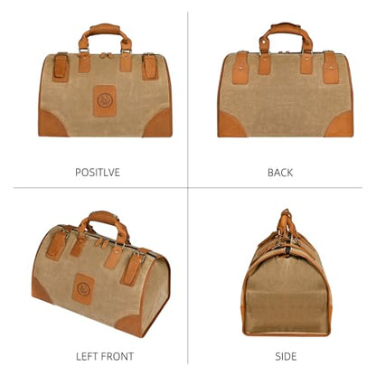 Water Resistant Canvas + Leather Travel Luggage Tote Duffle Gym Suitcase Weekender Overnight Bag For Men Male FB8151 (A-Brown) - color: Khaki