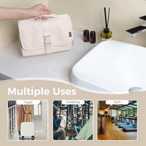 pack all Hanging Travel Toiletry Bag, Compact Size, Coated Knitted Fabric - color: Beige