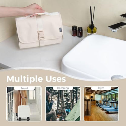pack all Hanging Travel Toiletry Bag, Compact Size, Coated Knitted Fabric - color: Beige