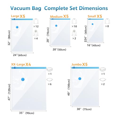 24 Pack Vacuum Storage Bags with Electric Pump，Space Saver Bags（5 Jumbo/5 Large/5 Medium/5 Small/4 Roll）,Compression for Comforters and Blankets, Sealer Clothes Storage - size: 24 Combo-EPUMP