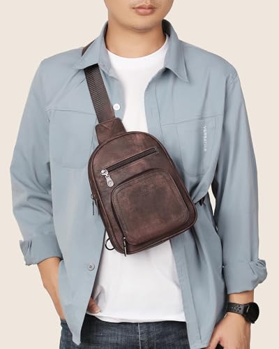 FADEON Sling Bags for Women Crossbody Bag, Designer PU Leather Sling Purse - color: Coffee Brown Retro Style, size: Small