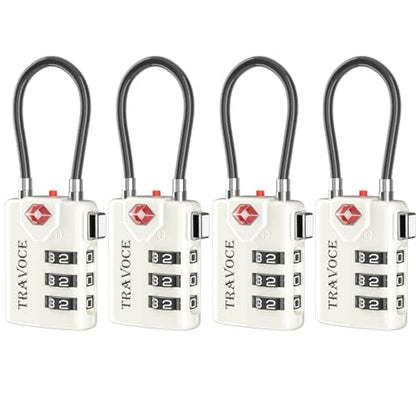 TRAVOCE TSA Approved Luggage Locks, Combination Cable Locks, 4 Pack, White - color: White 4 Pack