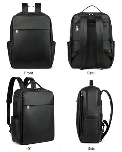 MASINTOR 15.6 inch PU Leather Laptop Backpack Purse for Women - color: Black