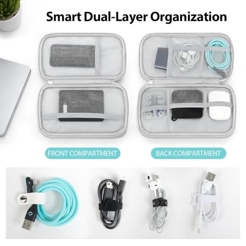 Travel Electronics Organizer, Double Layer Cable Bag, Light Gray - color: Light Gray, size: Medium