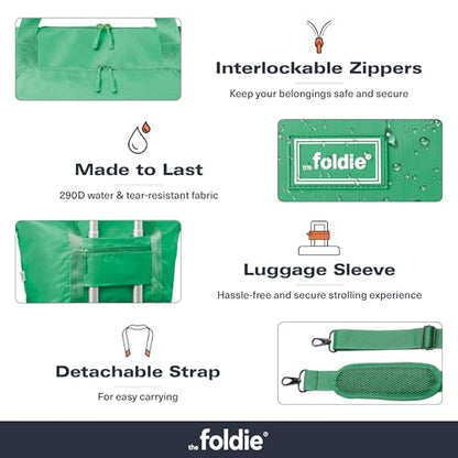 The Foldie Foldable Travel Bag for Women - 40L Weekender Bag with Multiple Pockets - Carry On Expendable Travel Bag - color: Grass Green