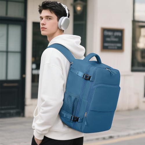 Sinaliy Travel Backpack for Men Women, Airline Approved Personal Item Bag - color: Deep Blue, size: Large