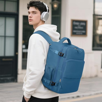 Sinaliy Travel Backpack for Men Women, Airline Approved Personal Item Bag - color: Deep Blue, size: Large