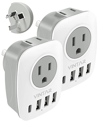 VINTAR Australia New Zealand Plug Adapter, 2 Pack Type I Plug Adapter | 6 in 1 with 2 Outlets 4 USB Ports(1 USB C), Fast Charge, Travel Converter for US to Australia, Argentina, China - style: Type I-Australia China