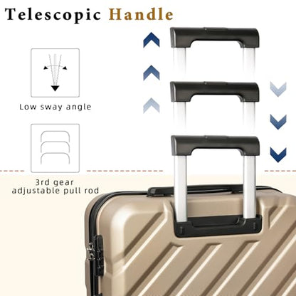 3 piece Carry on luggage 22x14x9 airline approved, Champagne | Removable Spinner Wheels ABS Hard Case TSA, combination lock(20"/DB/TB) - color: Champagne