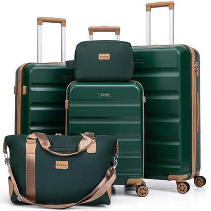 Eeeza Luggage Sets 5 Piece, Lightweight Durable Hardshell Green, 20/24/28" - color: DarkGreen