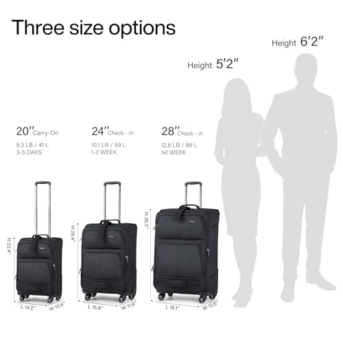 Hanke 3 Piece Softside Expandable Luggage Sets with Spinner Wheels - color: Black, size: 3 Pc Set(20/24/28)