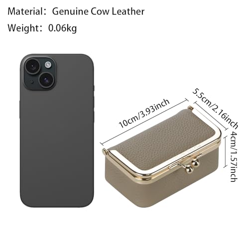 Royal Bagger Genuine Cow Leather Jewelry Box, Mini Case for Rings, Necklaces & Earrings, Kiss Lock Coin Purse for Women 3203 (Milk Tea) - color: Milk Tea