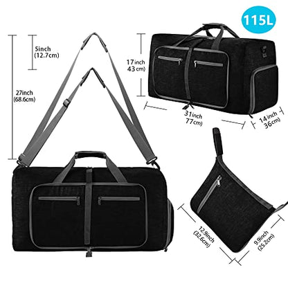 Vomgomfom 65L/85L/115L 접이식 여행용 더플 백, 신발 수납 공간 포함 - color: 블랙., size: 85L