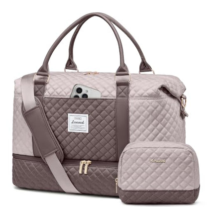 LOVEVOOK Travel Duffle Bag,Weekender Bags for Women with Shoe Compartment - color: LIight Pink - Coffee-a, size: Large-2 Pcs