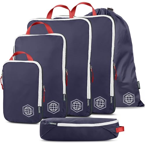 TRIPPED Travel Gear Extra Large Compression Packing Cubes 6-Piece Set - color: Navy