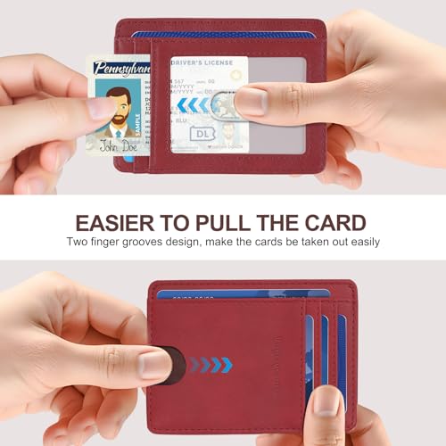Front pocket thin wallet for Men Women RFID Blocking Credit Card Holder Card Cases Slim Minimalist wallet with Gift Box (Alaska Cherry) - color: Alaska Cherry