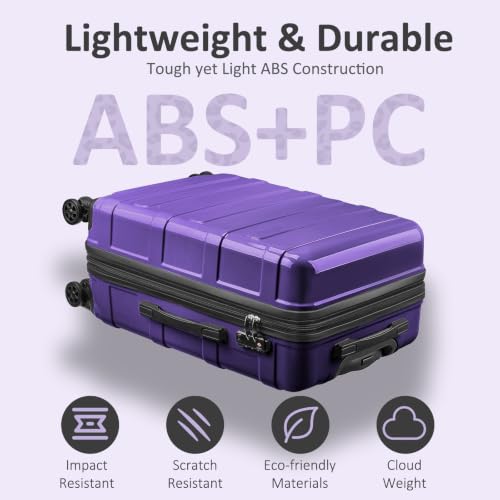 Checked 24inch Luggage with Spinner Wheels,Expandable - color: Dark Purple, size: M (24 In)