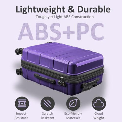 Checked 24inch Luggage with Spinner Wheels,Expandable - color: Dark Purple, size: M (24 In)