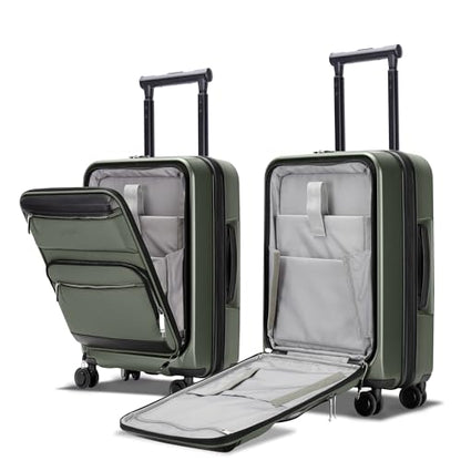 20 Inch Softside Suitcase with Spinner wheels, Carry on Luggage with & USB Port,Hybrid Soft Front & Hard Shell Large Checked Luggage with TSA Lock, Green - color: Green, size: 20 Inch
