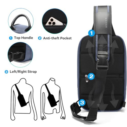 BANGE Mens Sling Bag, Large Shoulder Bag for Men Waterproof, Crossbody Bag Men with Separated Pad Compartment - color: Blue, size: Large